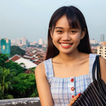 **

> A young Vietnamese woman smiling, holding a stylish handbag made from an upcycled old shirt. The background features a vibrant, modern cityscape of Hanoi or Ho Chi Minh City. Focus on the handbag's unique design and the woman's confident, eco-conscious style.

**