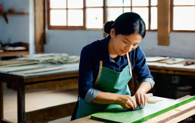 업사이클링 제품의 품질 개선 사례 - **Prompt 1: The Artisan's Insightful Selection**
    "A close-up, eye-level shot of a Vietnamese art...