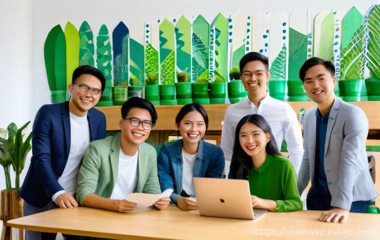 업사이클링 스타트업의 성공적인 팀워크 구축 - **Prompt:** A dynamic and diverse group of young Vietnamese entrepreneurs, both male and female, in ...