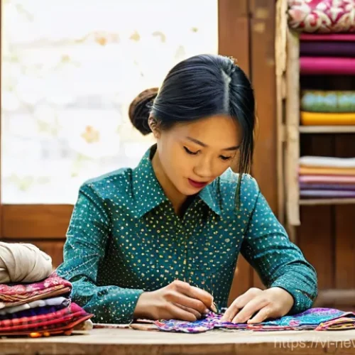 업사이클링 스타트업과 온라인 커머스의 상관관계 - **Upcycled Fashion Bag Creation in a Vietnamese Workshop**
    A focused young Vietnamese female art...