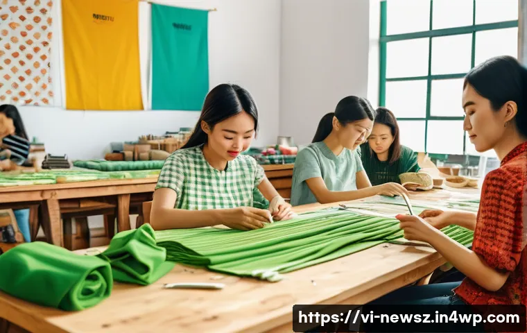 업사이클링 스타트업의 사업 계획서 작성법 - A vibrant Vietnamese upcycling workshop scene showing young artisans from the Millennial and Gen Z g...